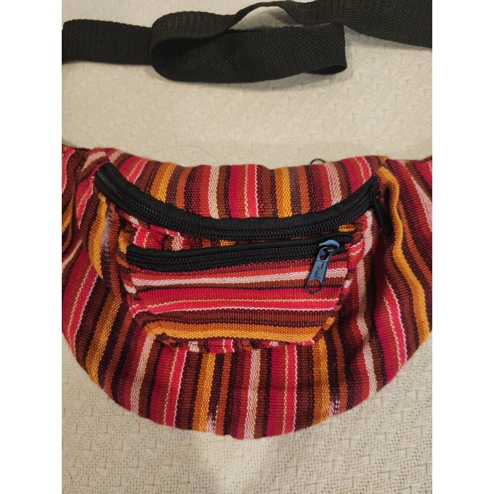 Fanny Pack Stripe Orangle Pink  Waist Bag Multi-Color Hippy Multiple Pockets